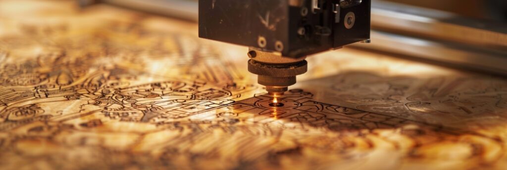 Laser engraving machines working on wooden plaque