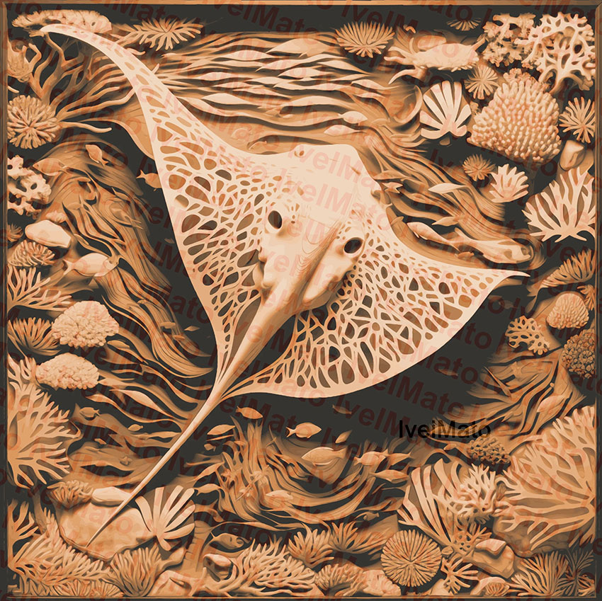 Manta Ray Laser Engraving PNG