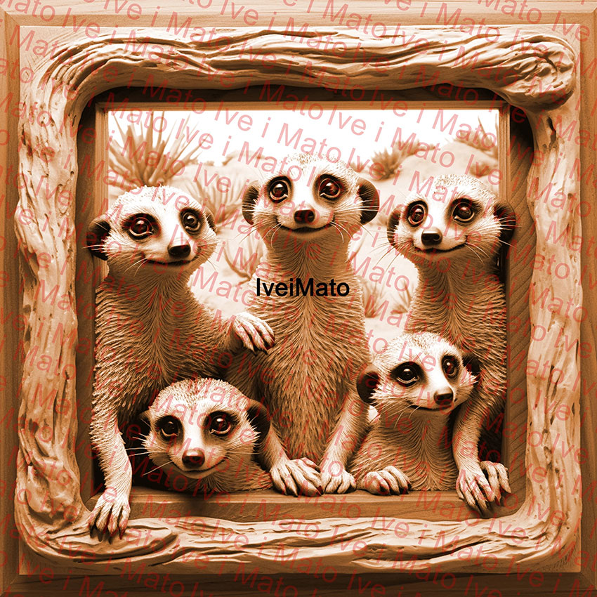 Meerkats Family - Laser Engraving Vector
