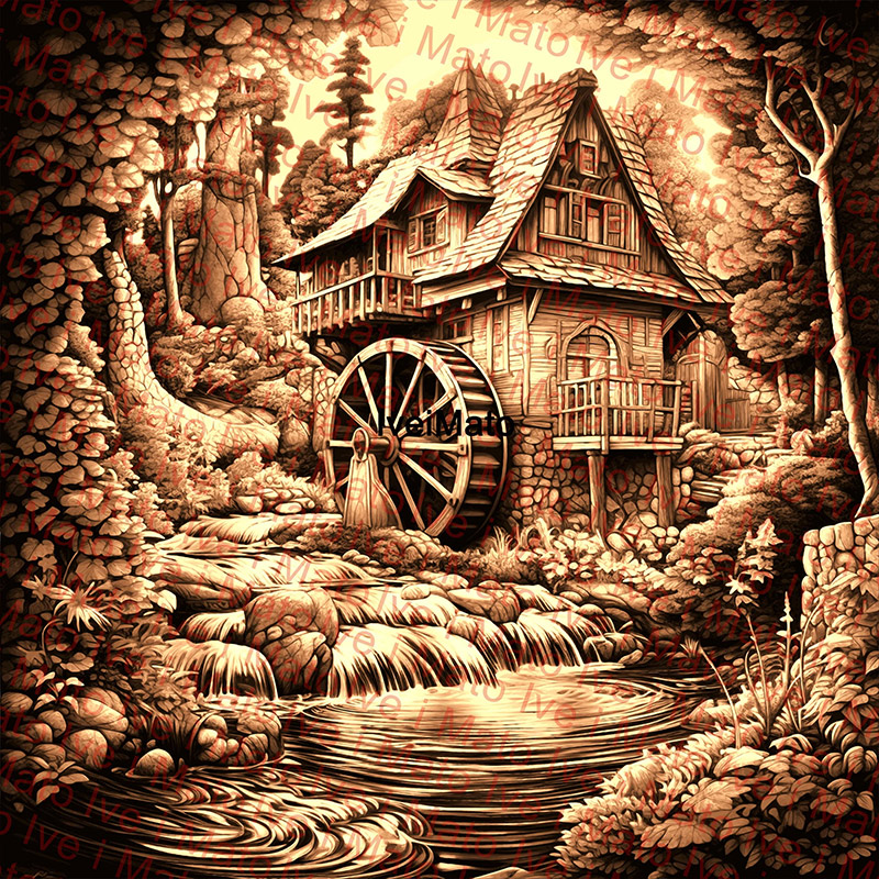 Old Watermill - Laser Burn PNG