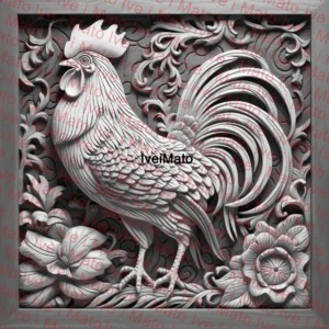 rooster - grayscale laser engraving