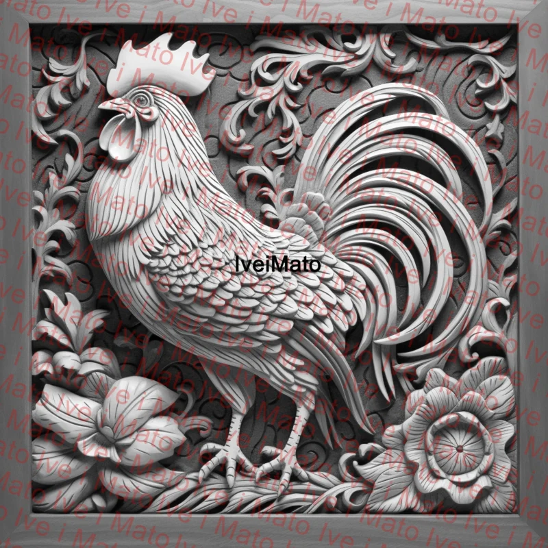 rooster - grayscale laser engraving