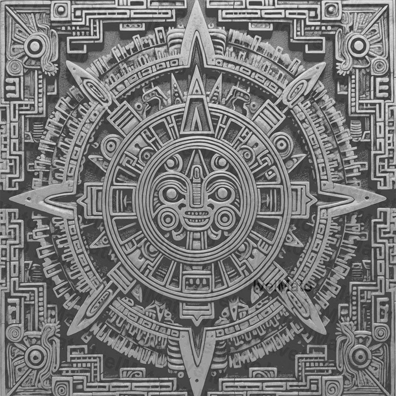 Aztec Symbol Engraving - greyscale