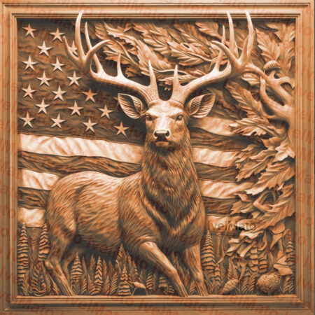 Deer American flag engraving