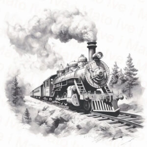 Steam Locomotive - Laser Engraving PNG