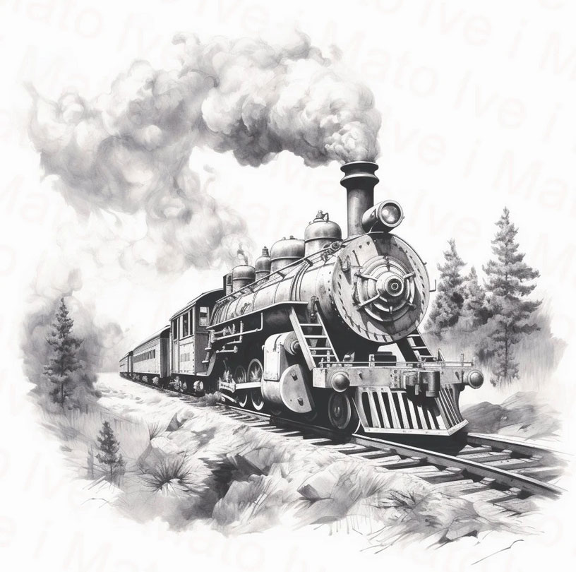 Steam Locomotive - Laser Engraving PNG