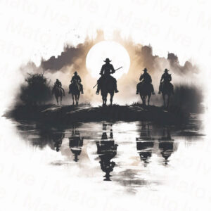 Sunset cowboys engraving