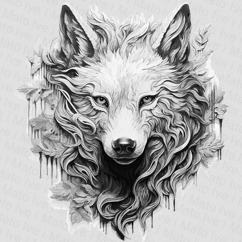 Wolf Portrait Laser Engraving grayscale